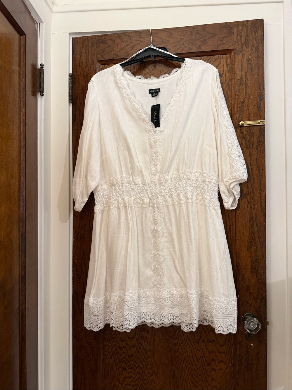 City Chic Belle V Neck Mini Dress - ivory